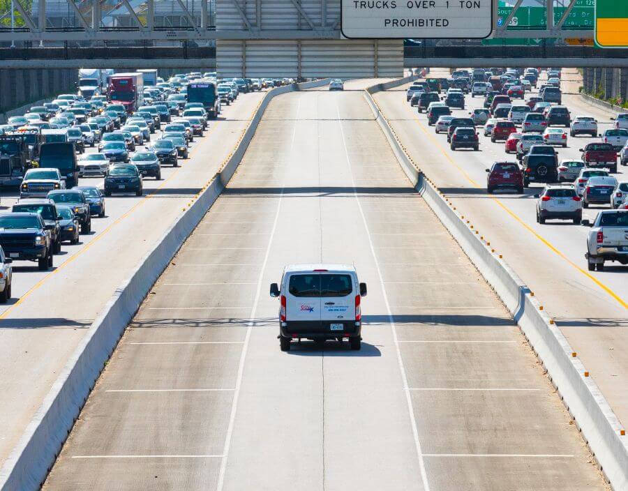 METRO Vanpool vehicle in HOV lane on U.S. Highway 59 South.